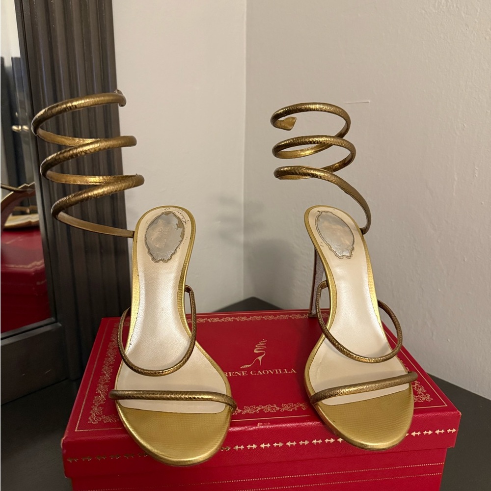 Rene Caovilla Gold Cleo Heels